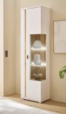 Vitrine Bellport in wei� matt und Wotan Eiche Vitrinenschrank inklusive Frontbeleuchtung 55 x 200 cm