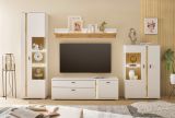Vitrine Bellport in wei� matt und Wotan Eiche Vitrinenschrank inklusive Frontbeleuchtung 55 x 200 cm