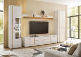 Vitrine Bellport in wei� matt und Wotan Eiche Vitrinenschrank inklusive Frontbeleuchtung 55 x 200 cm