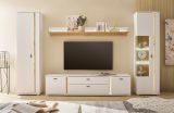 Vitrine Bellport in wei� matt und Wotan Eiche Vitrinenschrank inklusive Frontbeleuchtung 55 x 200 cm