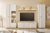 Stauraumschrank Bellport in wei� matt und Wotan Eiche Mehrzweckschrank inklusive Frontbeleuchtung 55 x 200