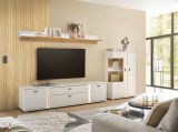 Vitrine Bellport in wei� matt und Wotan Eiche Highboard inklusive Frontbeleuchtung 80 x 125 cm