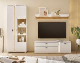 Wandboard Bellport in wei� matt und Wotan Eiche Wandregal inklusive Beleuchtung 150 cm