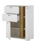 Highboard Bellport in wei� matt und Wotan Eiche Kommode inklusive Frontbeleuchtung 100 x 125 cm