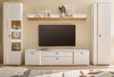 Wohnwand Bellport in wei� matt und Wotan Eiche Wohnkombination inklusive Frontbeleuchtung 330 x 200