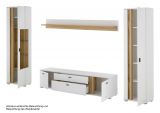 Wohnwand Bellport in wei� matt und Wotan Eiche Wohnkombination inklusive Frontbeleuchtung 330 x 200