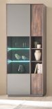 Vitrine Piano in Thermo Eiche und grau Vitrinenschrank mit Soft-Close 80 x 200 cm