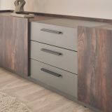 TV-Lowboard Piano in Thermo Eiche und grau XL TV Unterteil mit Soft-Close 200 x 50 cm