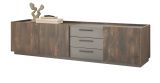 TV-Lowboard Piano in Thermo Eiche und grau XL TV Unterteil mit Soft-Close 200 x 50 cm