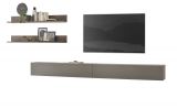 Wohnwand Piano in Thermo Eiche und grau Wohnkombination 4-teilig 380 x 170 cm