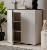 Kommode Briec in wei� Glanz und Matera grau Sideboard 89 cm