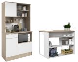 Parisot K�chentheke Socool12 in wei� und Jackson Eiche K�cheninsel 116 x 90 cm