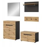 Garderobe Set 5-teilig Cooper in Artisan Eiche und grau 175 cm, Soft-Close