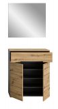 Garderobe Set 2-teilig Cooper in Artisan Eiche und grau Schuhkommode und Spiegel, Soft-Close