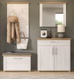 Garderobe Sitzbank Mirano in wei� L�rche und Eiche Artisan Landhaus Garderobenbank 80 cm