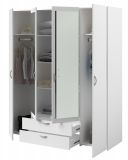 Kleiderschrank Enjour in wei� Dreht�renschrank 4-t�rig mit Spiegel 160 x 185 cm