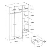 Kleiderschrank Enjour in wei� Dreht�renschrank 3-t�rig mit Spiegel 120 x 185 cm
