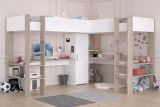 Parisot Hochbett Alex in wei� und Eiche Jugendzimmer mit 2x Bett Liegefl�che 90 x 200 cm