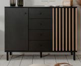 Kommode Biella in Schwarz und Artisan Eiche, Sideboard 118 x 90 cm, Anti Fingerprint