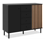 Kommode Biella in Schwarz und Artisan Eiche, Sideboard 118 x 90 cm, Anti Fingerprint