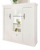 Highboard Fiastra in wei� Pinie Landhaus Vitrine 140 x 146 cm, Soft-Close-Funktion