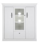 Highboard Fiastra in wei� Pinie Landhaus Vitrine 140 x 146 cm, Soft-Close-Funktion