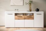 Sideboard Lavell in wei� matt und Evoke Eiche Kommode 205 cm, Soft-Close-Funktion