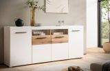 Sideboard Lavell in wei� matt und Evoke Eiche Kommode 205 cm, Soft-Close-Funktion