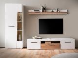 Wohnwand Lavell in wei� matt und Evoke Eiche Wohnkombination 3-teilig, Soft-Close-Funktion