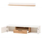 TV-Lowboard und Wandboard Lavell in wei� matt und Evoke Eiche Wohnkombination 2-teilig, Soft-Close-Funktion