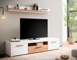 TV-Lowboard und Wandboard Lavell in wei� matt und Evoke Eiche Wohnkombination 2-teilig, Soft-Close-Funktion