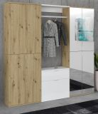 Garderobe Set Line-Up in Artisan Eiche und wei� Hochglanz Garderobenschrank mit Spiegel 183 x 193 cm