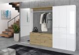 Garderobe mit Spiegel SystemX in wei� Hochglanz und Artisan Eiche Garderobenschrank 273 x 193 cm