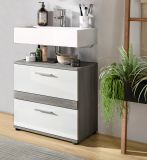 Waschbeckenunterschrank Bailey in wei� Hochglanz und Rauchsilber grau Badezimmer Unterschrank 60 cm