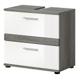 Waschbeckenunterschrank Bailey in wei� Hochglanz und Rauchsilber grau Badezimmer Unterschrank 60 cm
