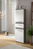 Badezimmer Midischrank Bailey in wei� Hochglanz und Rauchsilber grau Badschrank 35 x 137 cm