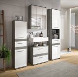Badezimmer Midischrank Bailey in wei� Hochglanz und Rauchsilber grau Badschrank 35 x 137 cm