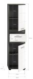 Badezimmer Midischrank Bailey in wei� Hochglanz und Rauchsilber grau Badschrank 35 x 137 cm