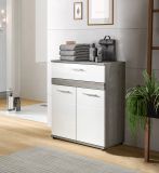 Badezimmer Kommode Bailey in wei� Hochglanz und Rauchsilber grau Badschrank 71 x 79 cm