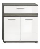 Badezimmer Kommode Bailey in wei� Hochglanz und Rauchsilber grau Badschrank 71 x 79 cm