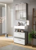 Badm�bel Set 2-teilig Bailey in wei� Hochglanz und Rauchsilber grau Badkombination Breite 60 cm