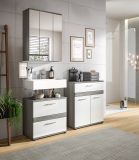 Badm�bel Set 3-teilig Bailey in wei� Hochglanz und Rauchsilber grau Badkombination 146 x 191 cm