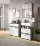 Badm�bel Set 3-teilig Bailey in wei� Hochglanz und Rauchsilber grau Badkombination 146 x 191 cm