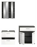 Badm�bel Set 3-teilig Bailey in wei� Hochglanz und Rauchsilber grau Badkombination 146 x 191 cm