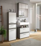 Badm�bel Set 3-teilig Bailey in wei� Hochglanz und Rauchsilber grau Badkombination 110 x 191 cm