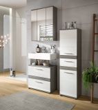 Badm�bel Set 3-teilig Bailey in wei� Hochglanz und Rauchsilber grau Badkombination 110 x 191 cm