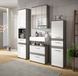 Badm�bel Set 4-teilig Bailey in wei� Hochglanz und Rauchsilber grau Badkombination 160 x 191 cm