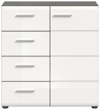 Kommode Rumba in wei� Hochglanz und Rauchsilber grau Sideboard 80 x 85 cm