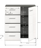 Kommode Rumba in wei� Hochglanz und Rauchsilber grau Sideboard 80 x 85 cm