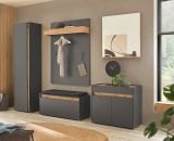 Schuhschrank Center in grau matt und Wotan Eiche Flurschrank 50 x 200 cm